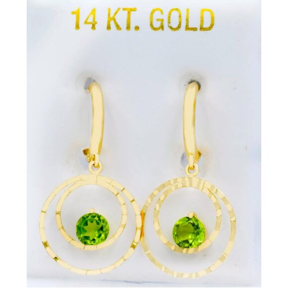 Genuine 1.48 Cts Peridot Dangling Earrings 14k Solid Gold